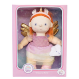 Dream Dinkum Dolls Unicorn Nova plush doll with gold wings in pink display packaging.