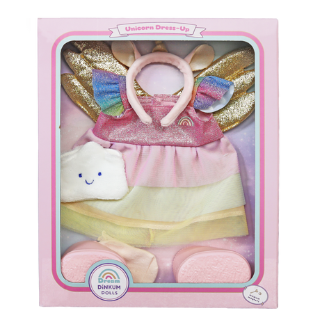 Unicorn Dress-Up outfit set for Dream Dinkum Dolls in its original pink packaging.