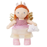 Olli Ella Dinkum Doll in Pink Unicorn Outfit Set with golden wings.