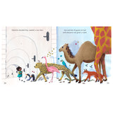 Illustration of animals of all sizes entering a guest house with nested doors for a giraffe, camel, cheetah, and mouse.