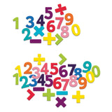 Colorful magnetic numbers and math symbols for kids, educational toy set with vibrant digits and arithmetic signs.
