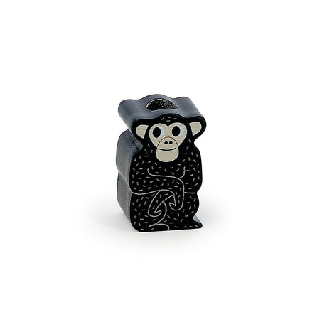 Vilac black wooden monkey toy block with bead threading hole from the safari truck set.