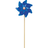 Blue Vilac pinwheel toy with a wooden stick and a central Vilac logo emblem on a white background.