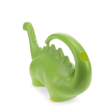 Green dinosaur-shaped watering can with spiked back and curved tail handle, viewed from behind on a white background.