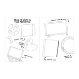 Activity page with outlines for favorite song, colors, game, show or movie, book, and snack. Space for drawing and writing personal favorites.