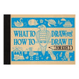 Cover of a children's drawing book titled "What to Draw and How to Draw It for Kids" in blue and beige. Features illustrations of animals, a pencil, and playful elements.