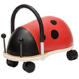 Small Wheely Bug ladybird ride on toy for toddlers with black spots and handle.