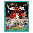 Colorful book cover depicting a red dragon atop a castle with animated characters below, including a wizard and knights. Stars and a moon fill the night sky.