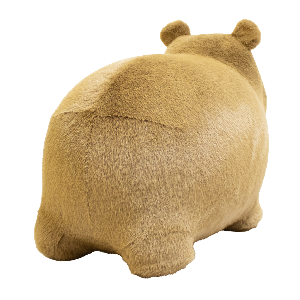 Cute, plush capybara toy against a white background. The toy has soft, golden-brown fur, a rounded snout, and tiny ears, giving a cozy and endearing appearance.
