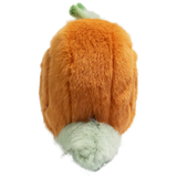 A plush snail toy with a fluffy orange shell and a smiling green body, featuring green antennae, set against a plain white background.