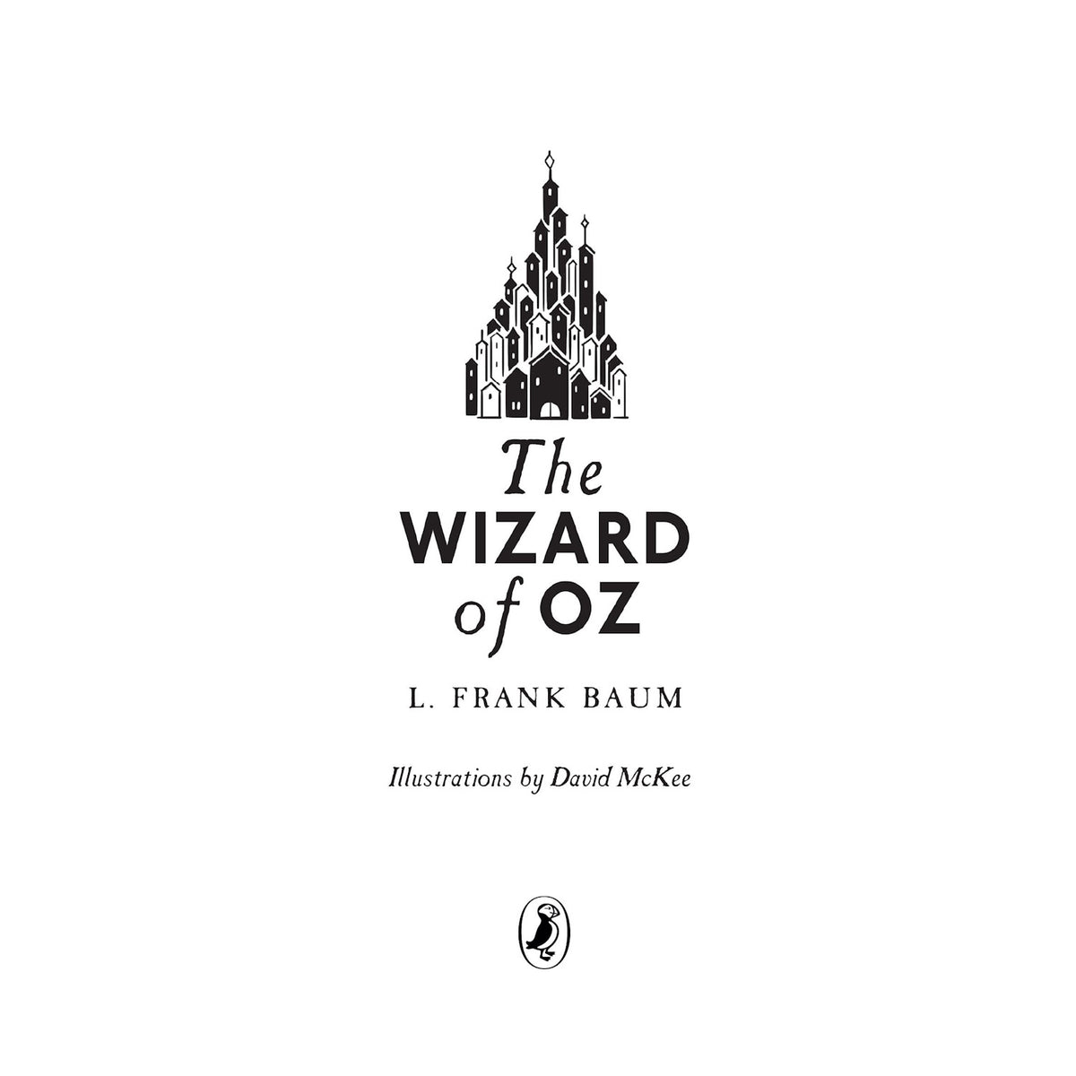 Title page of The Wizard of Oz by L. Frank Baum, featuring illustrations by David McKee and the Puffin Books logo.