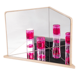 A wooden-framed mirror with four reflective panels arranged to create kaleidoscopic visual effects, ideal for sensory exploration and light play.