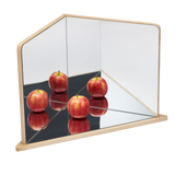 A wooden-framed mirror with four reflective panels arranged to create kaleidoscopic visual effects, ideal for sensory exploration and light play.