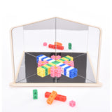A wooden-framed mirror with four reflective panels arranged to create kaleidoscopic visual effects, ideal for sensory exploration and light play.