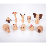 A set of charming, painted wooden animal figures designed for imaginative play, storytelling, and early learning activities.