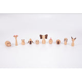 A set of charming, painted wooden animal figures designed for imaginative play, storytelling, and early learning activities.