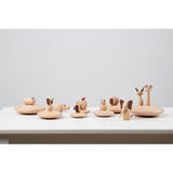 A set of charming, painted wooden animal figures designed for imaginative play, storytelling, and early learning activities.