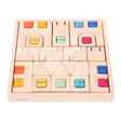 A set of wooden construction blocks with embedded colorful gems, designed to enhance imaginative play, light exploration, and fine motor skills.