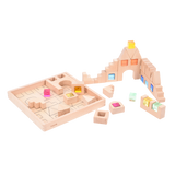 A set of wooden construction blocks with embedded colorful gems, designed to enhance imaginative play, light exploration, and fine motor skills.