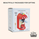 The packaging box for Le Toy Van's Honeybake Café Machine & Pods set, featuring sustainable wood and recyclable materials.
