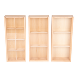 A set of natural wooden boxes with various openings and textures, designed to encourage sensory exploration and fine motor development in young children.