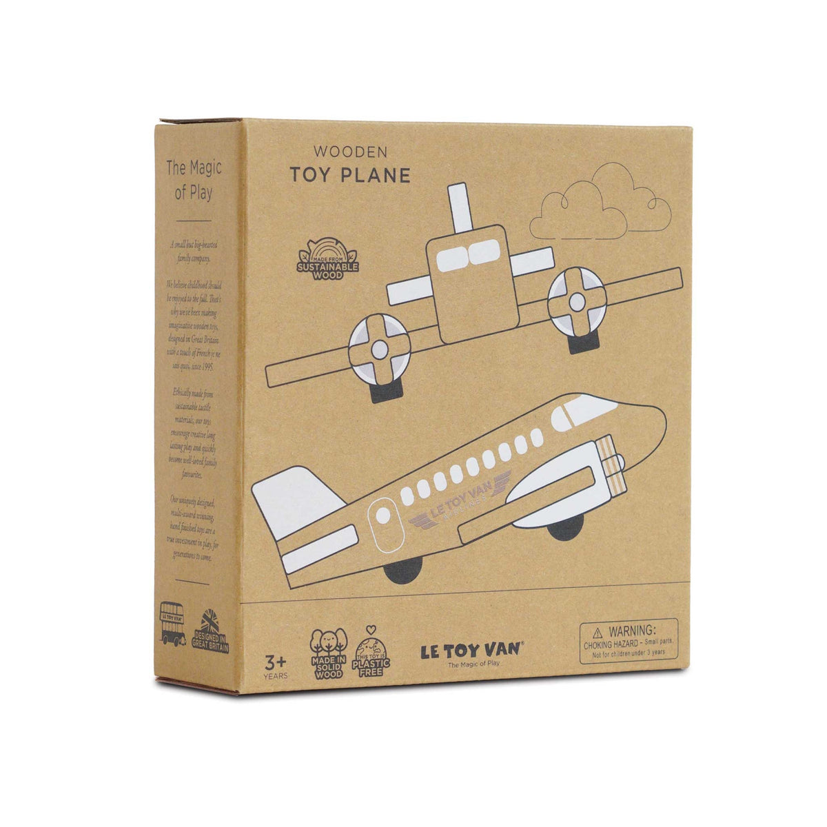 Packaging box for Le Toy Van wooden toy plane.