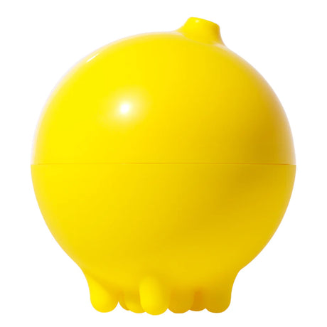 Yellow Moluk Plui Rain Cloud bath toy with rain nozzles on a white background.