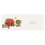 Farm illustration with a red barn, tree, horse, and tractor, featuring stylized eyes. Text: This is your farm.