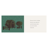 Night illustration of a farm barn under stars next to bedtime text.