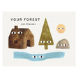 Book cover of Your Forest by Jon Klassen, featuring a house, tree, rock, sun, and river, all with shifty eyes.