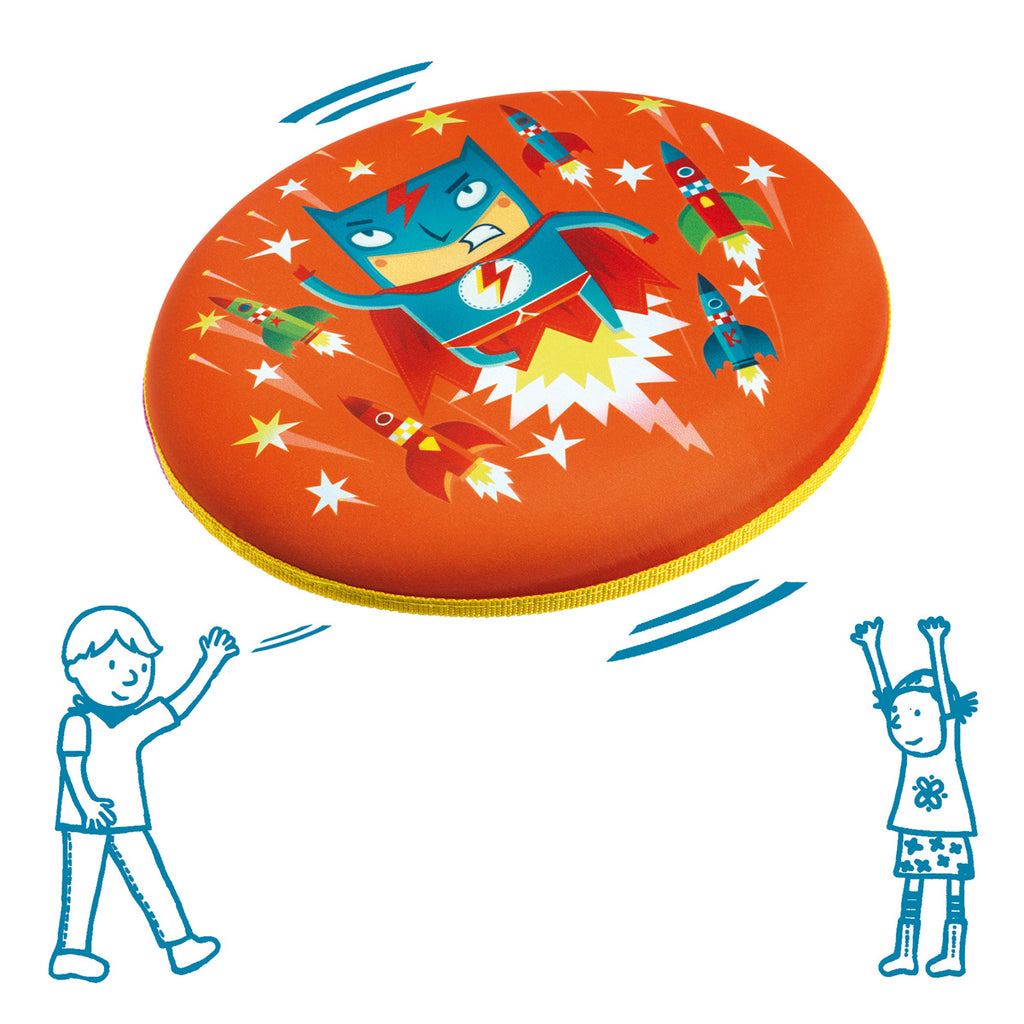 djeco-flying-hero-disc-with-cartoon-images of children-playing
